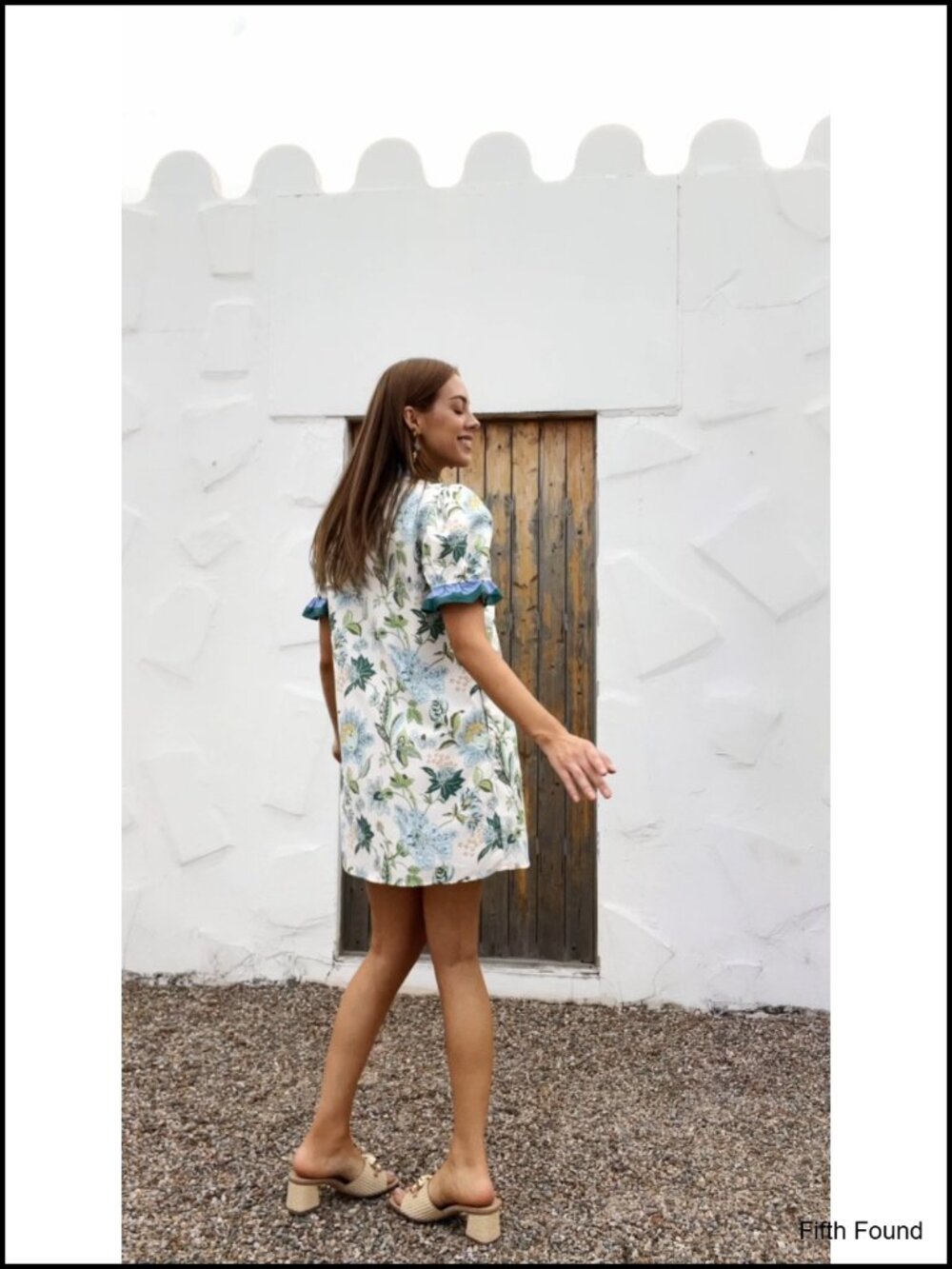 Women's Floral Puff Sleeve V-Neck Button Down Ruffle Shift Mini Dress with - Picture 6 of 6